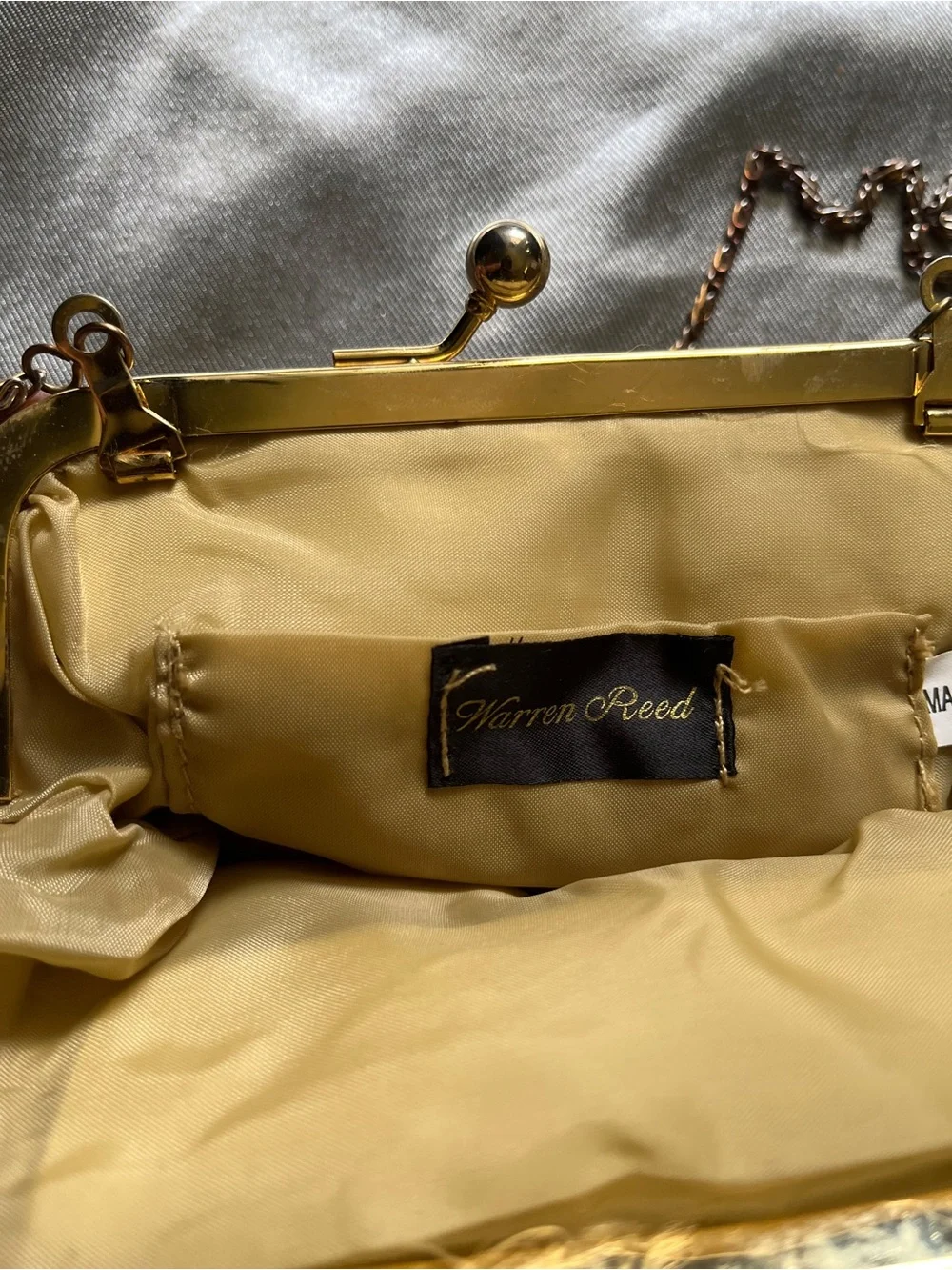 Metallic Gold Gathered Evening Clutch with Chain Strap